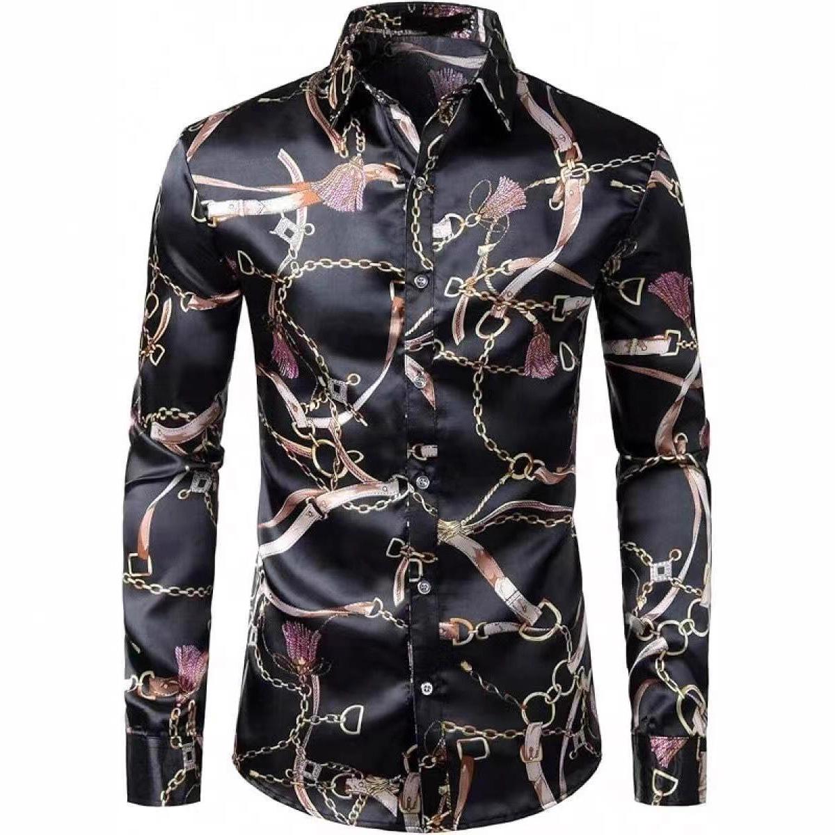 

Мужская модная рубашка с длинным рукавом с 3D цифровой печатью - Коллекция весна-осень L чёрный