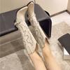 Autumn Winter Belt Buckle Rivet Women Western Cowboy Boots Fashion Slip On Thick Heel Shoes Embroidery Knight Botas