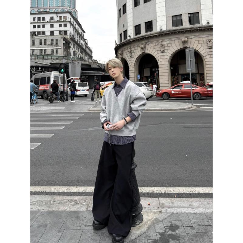 Men's Spring Autumn New Korean Style Fake Two-Piece Shirt Collar Spliced Hoodie High-End Sense Loose Long Sleeve Trendy