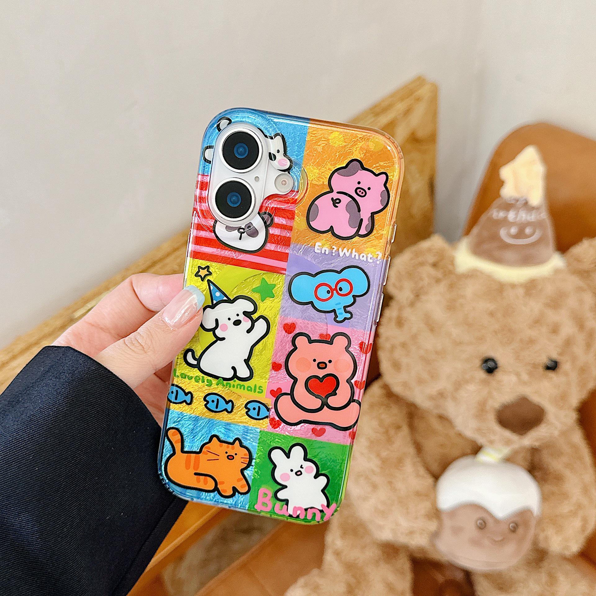 

Colorful Cartoon Animal Magnetic Stand Phone Case for iPhone 15, 16, 17 Pro Max iPhone 16