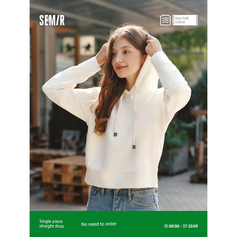 

Mori Soft Cotton | Semir Pullover Women s Split Hooded Clothes High Easiest for Match Gentle Style Spring Loose Tops Lazy Milk White 10501 170/92A/XL