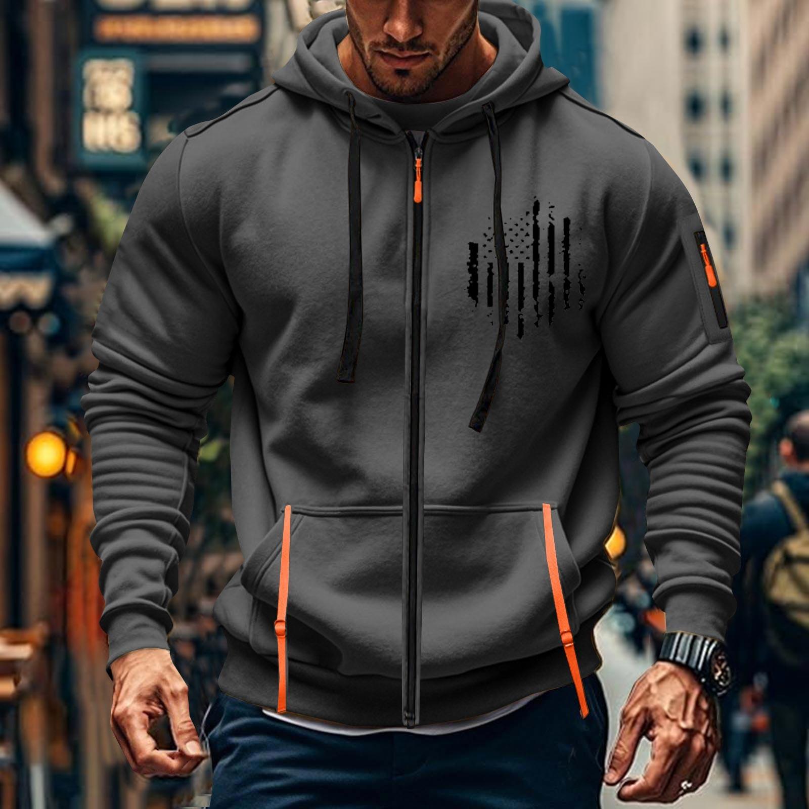 

Мужская спортивная повседневная толстовка с капюшоном, кардиган с капюшоном на молнии, многокарманное пальто с капюшоном XL