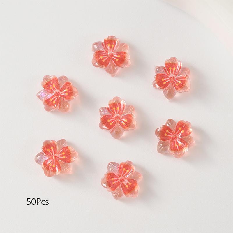 50Pcs 3D Flowers For Nails Charms Ice Translucent Gradient Blossom Manicure Art Flower Luminous Decoration For Nails Design