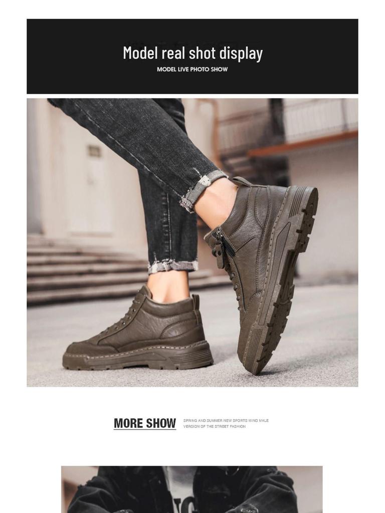 Men's Winter Velvet-Lined Leather Workwear Shoes - Retro Soft Bottom Low-Top Casual Martin Style