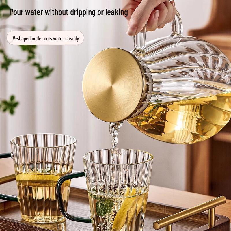 Deer Color 2L Striped Glass Pitcher and 4 Mugs Set