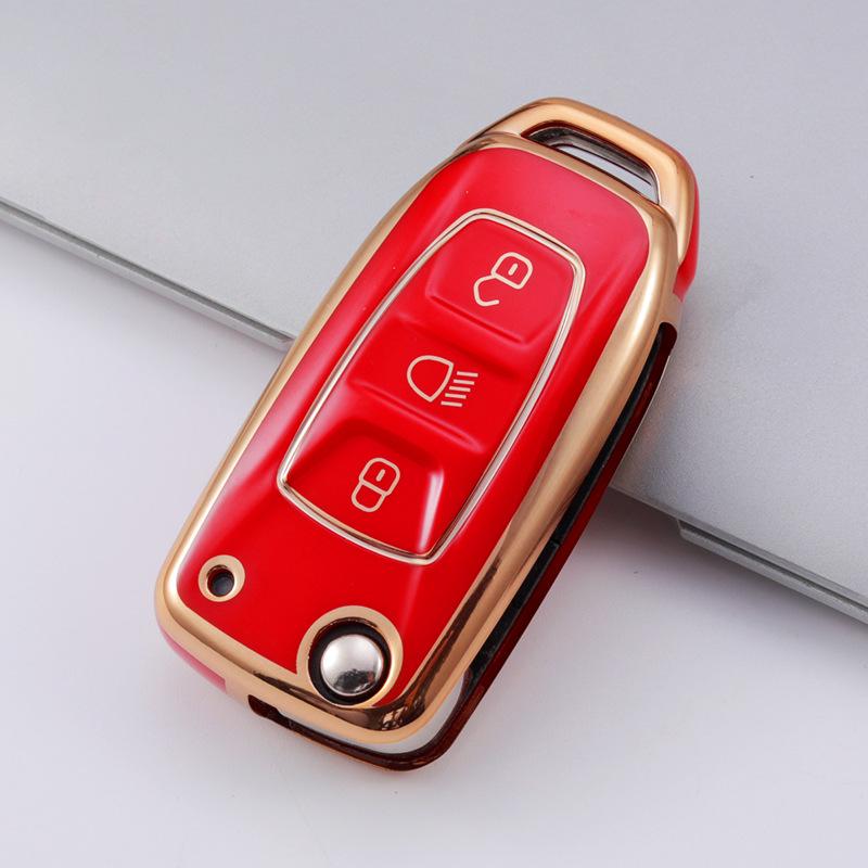 Gold-Edged TPU Soft Key Cover for TATA 3-Button Folding Car Key красный