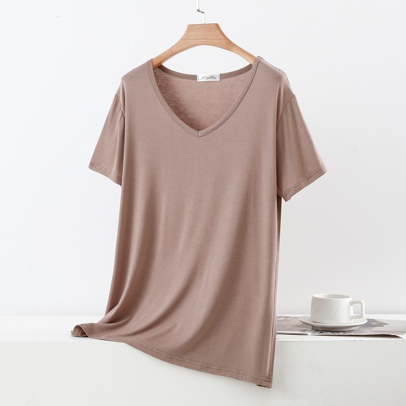 Damen Übergröße V-Ausschnitt Kurzarm Modal T-Shirt für Frühling/Sommer