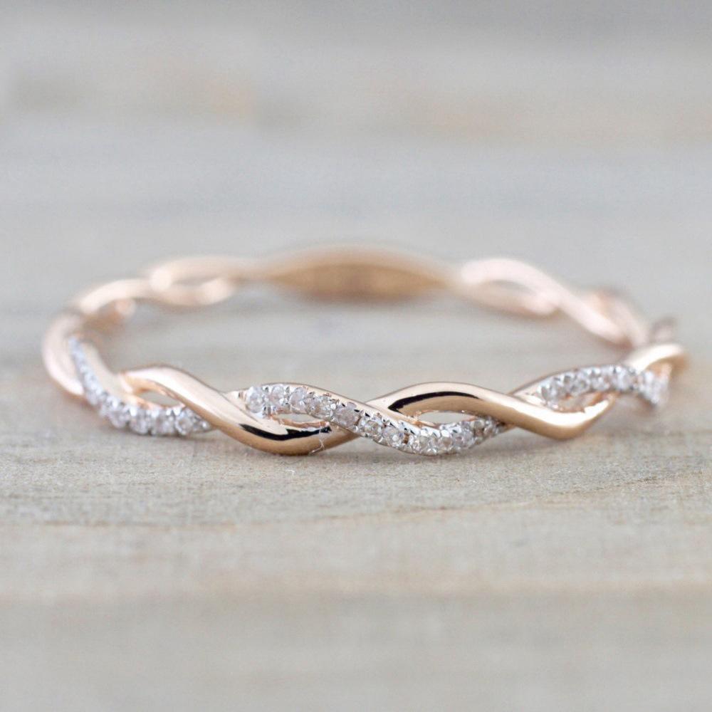 Conjunto de Anel de Noivado de Ouro Rosa Europeu e Americano com Zircônia Requintadamente Micro-Incrustada