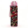 1PC Red Black Rose Dark Floral Art Print 750ml Color Plastic Sports Water Bottle Leakproof Flip Straw Lid Suitable for Sports Office Home Use