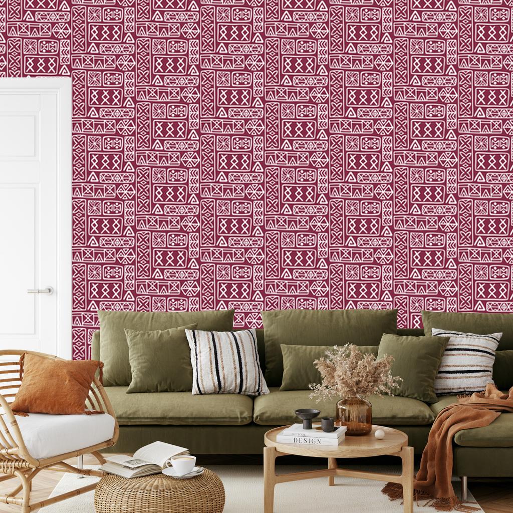 Polynesian Geometric Pink Wallpaper 50x1000