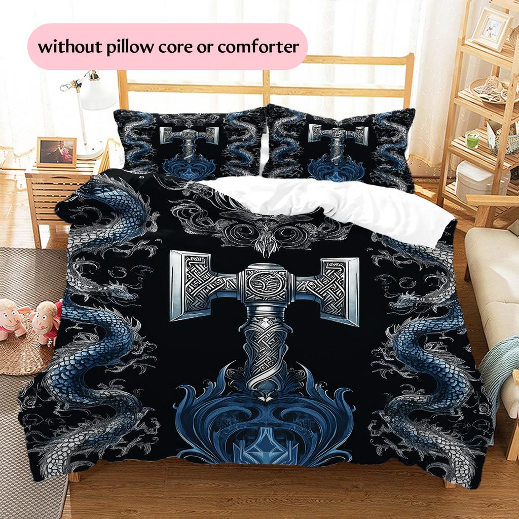 Viking axe and sword  Pattern Bedding Quilt Set Quilt Cover Pillowcase Home Decoration  Gift (1 * duvet cover + 2 * pillowcase, without core)