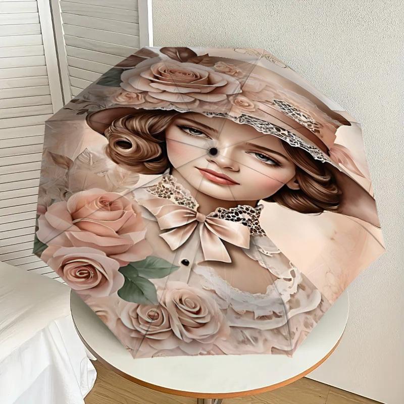 1 Stück Blumenhut Automatischer Öffnungs-/Schließschirm Kompakter Faltbarer Regenschirm mit 8-Speichen-Gestänge für Damen/Herren, Elegantes Geburtstagsgeschenk1303S