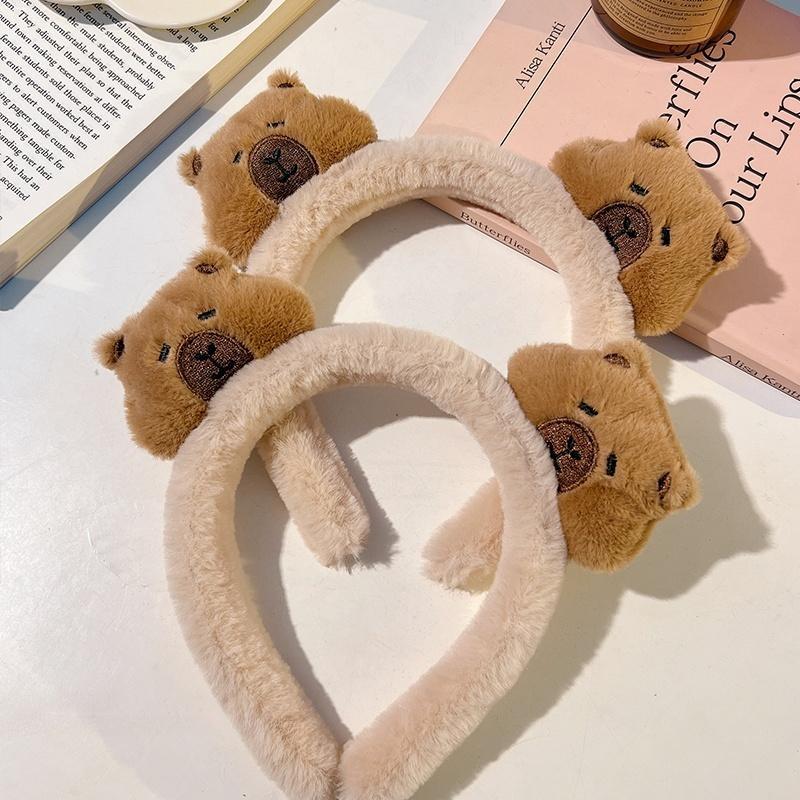 Plush Capybara Headband for Women: Perfect for Face Washing, Makeup, and Masks - Cozy Fall/Winter Hair Accessory with Capybara Design