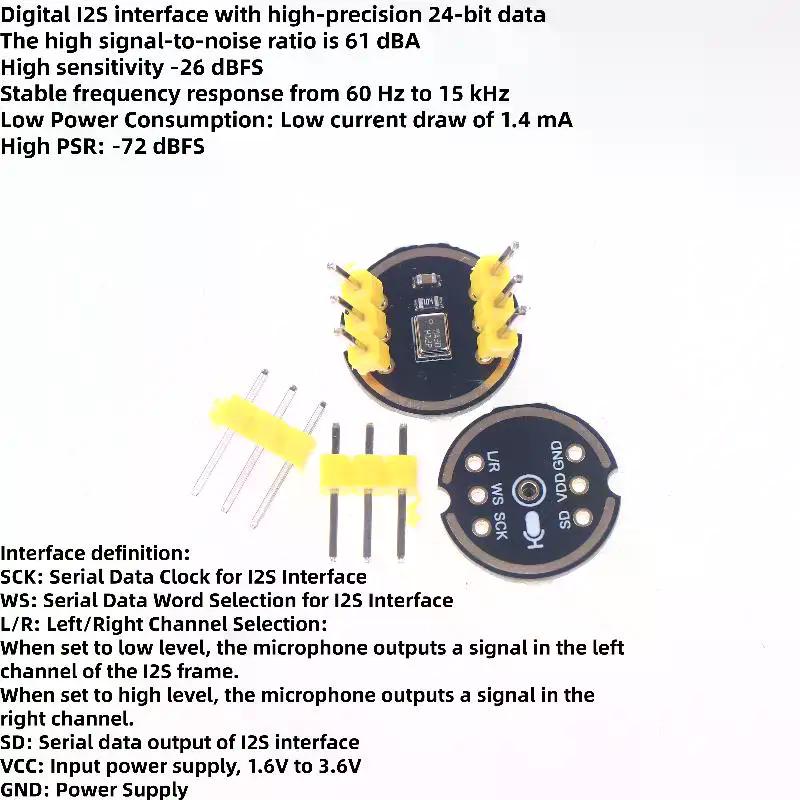 1 Set Allrichtungs-Hochpräzisions-Niedrigleistungs-Ultraschall-Größe MS3625 INMP441 I2S Digitalmikrofonmodul für ESP32 & Arduino