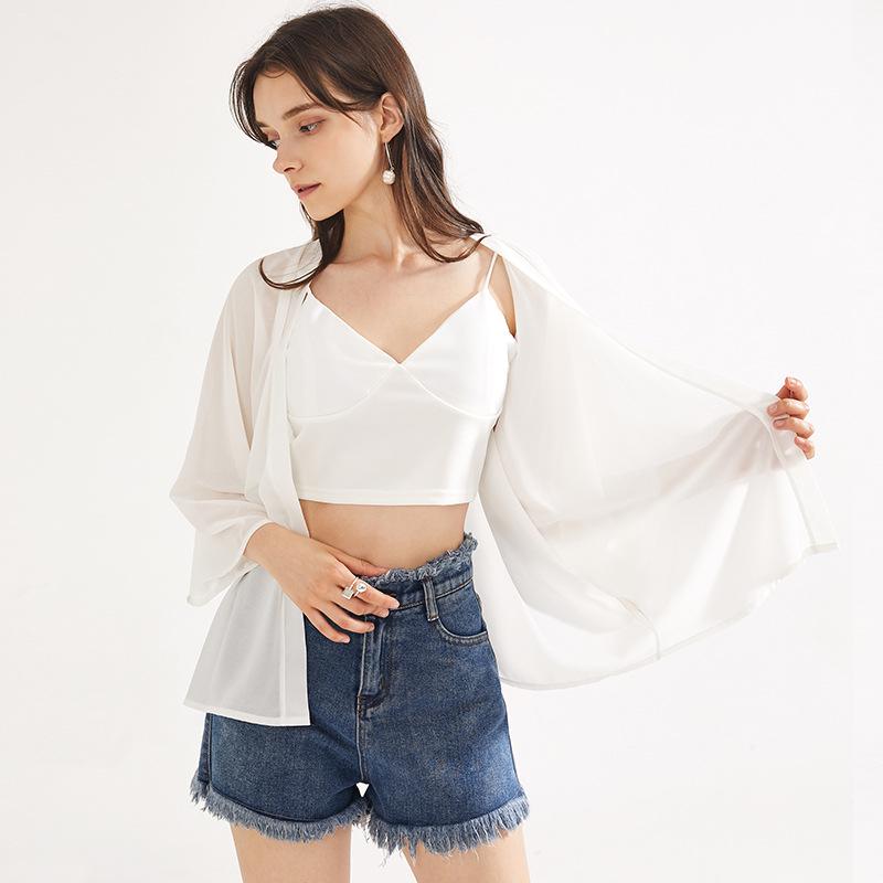 Women's White Summer Chiffon Cardigan - Lightweight, Stylish Sunscreen Top