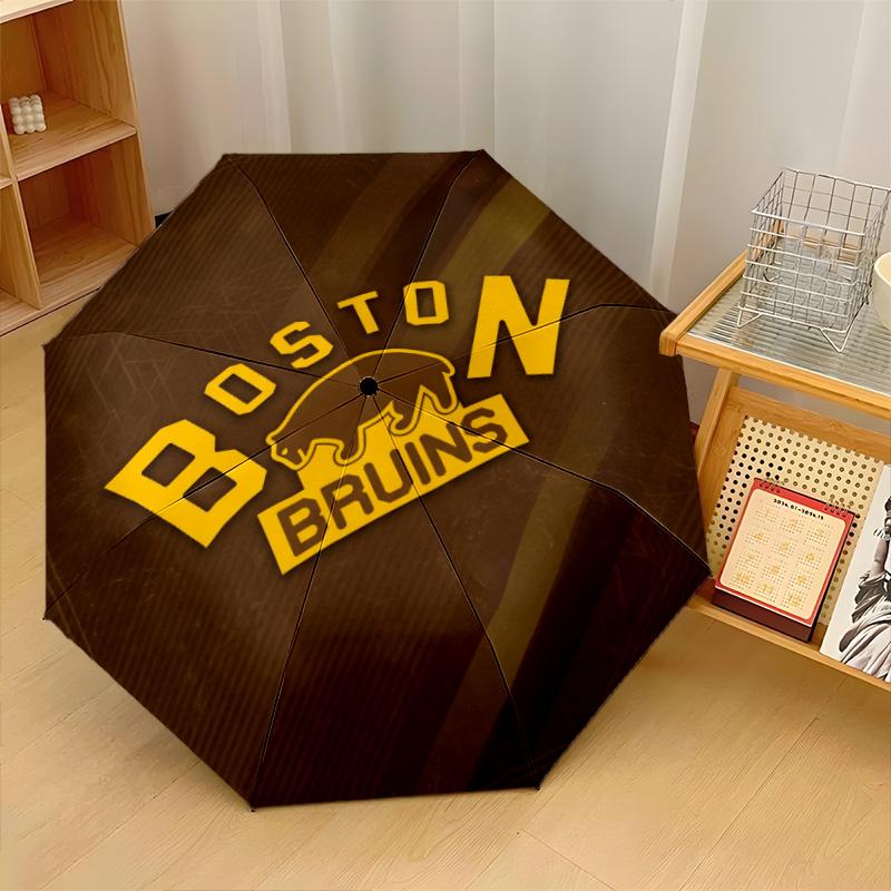Boston Bruins Print Auto 8?Ribs Folding Umbrella Wind Resistant Lightweight Automatic Umbrella For Daily Travel