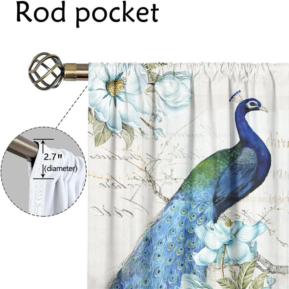 2Pcs Elegant Peacock Curtains Blue White Floral Pattern Living Room Bedroom Dining Room Sunshade Vintage Art Style Decor Curtain