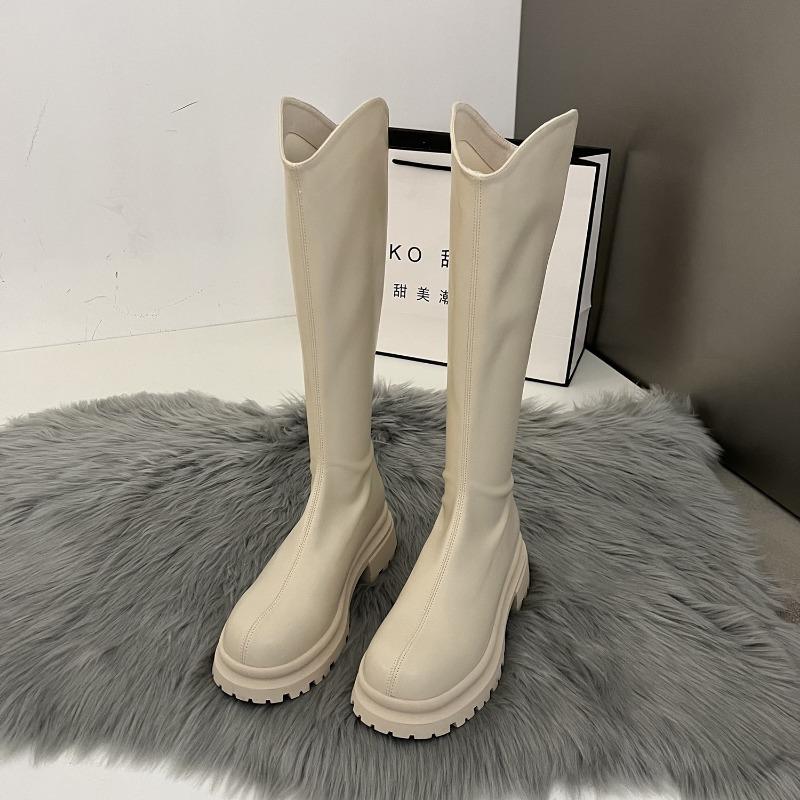 Stivali retrò colorati da donna Stivali al ginocchio Stivali lunghi da cavaliere alla moda con cerniere posteriori Tacchi quadrati Autunno Inverno Scarpe da donna