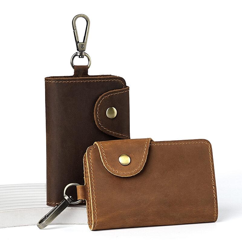 Crazy Horse Leather Key Bag Men's Multi Functional Waist Hanging Keys Cards Cover
