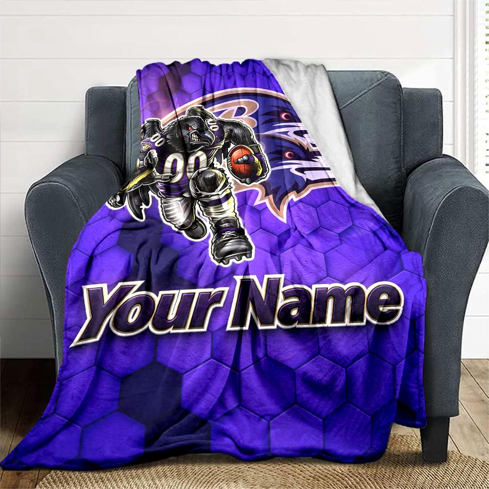 Name Custom Baltimore Ravens Print Flannel Blanket High Quality Warm Comfortable Cover for All Seasons Perfect for Gifts Home Decor