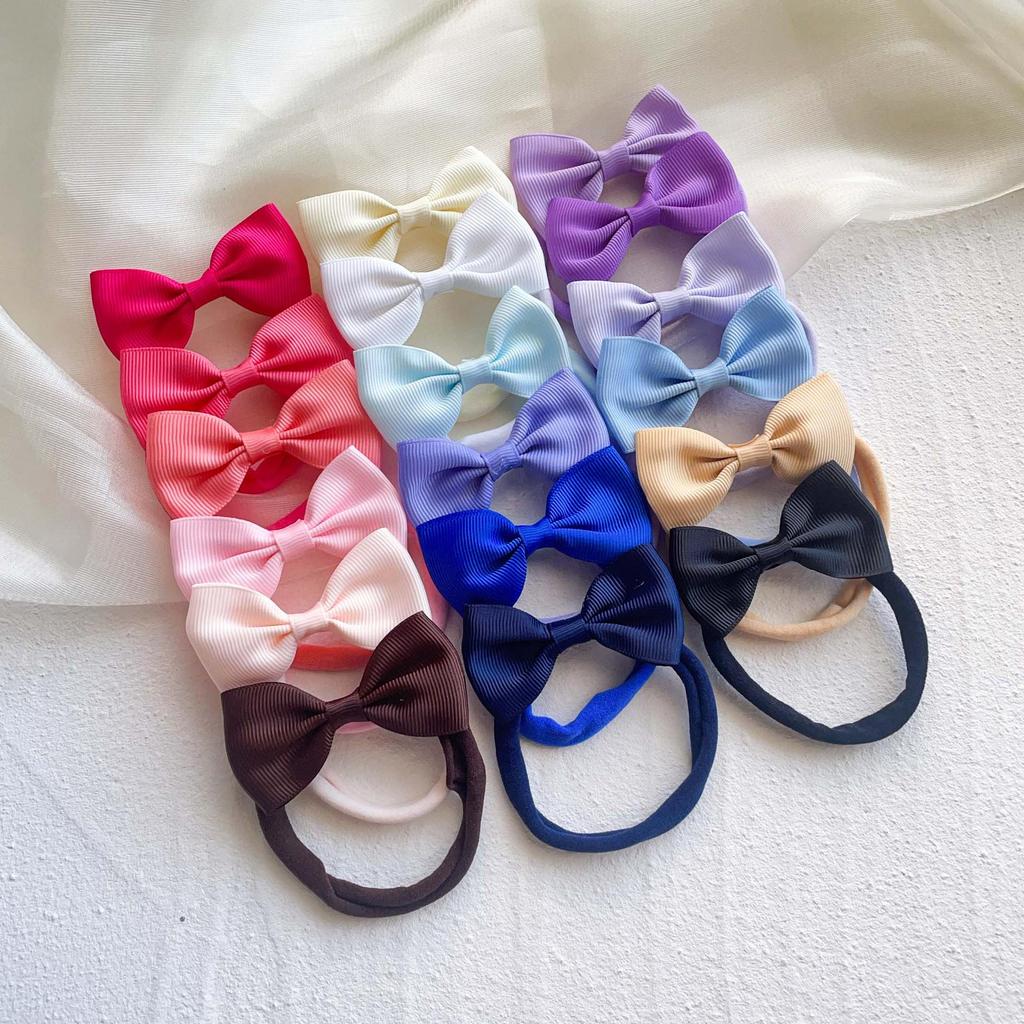 Solid Color Bow Hairpin & Ribbed Headband Set for Girls