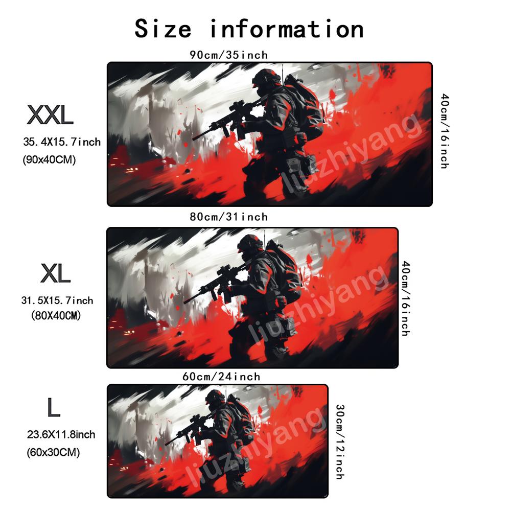 Soldier Mouse Pad Large Computer Office Game Table Mat Xxl Rubber AntiSlip Stitched Edge Keyboard Mats Washable Desk Pads