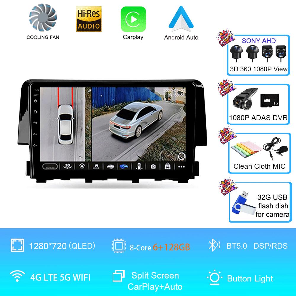 Car Radio 9 Inch Navigator For Honda Civic 2015-2022 Multimedia Video Player GPS Navigation Stereo CarPlay Android14 Bluetooth