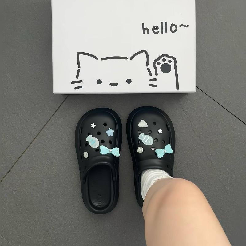 Cartoon Small Fish Thick-soled Heightened Comfortable Non-slip Bag Head Cool Slippers Summer New Beach Vacation Hole Shoes