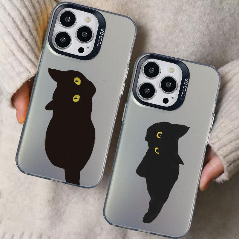 INS Cartoon Black Cat Laser Phone Case For iPhone 17 Pro Max 16 15 14 Pro Max Plus 13 Mini 12 11 Pro Max Shockproof Back Covers