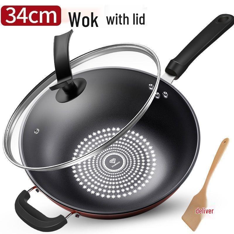 German Crystal Non-Stick Oilless Wok: Smoke-Free Flat Bottom Stir-Fry Pan for Induction & Gas Stoves.