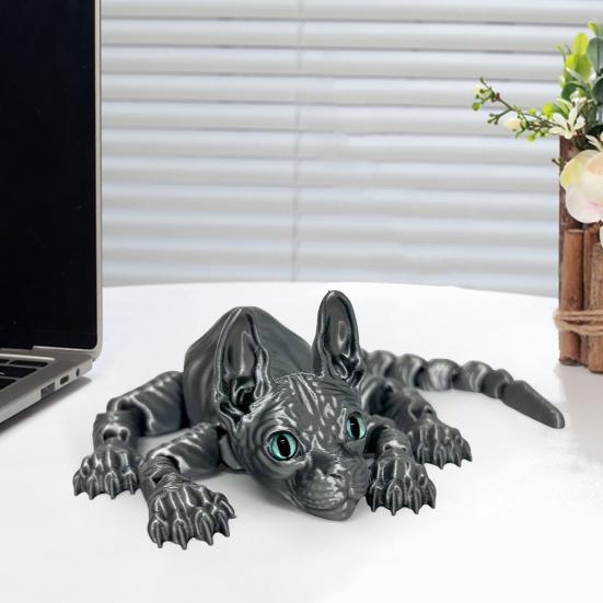 3D Printed Hairless Cat Figurine Movable Joints Sphynx Cat Figure Articulated Animal