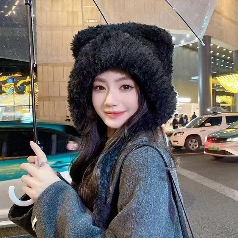 Cartoon cashmere hat, women's autumn and winter thermal straps, knitted ear protector