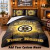Boston Bruins Pattern Bedding 3Pcs Set Custom Name, Bed Sheet And Pillowcases For Home Bedroom