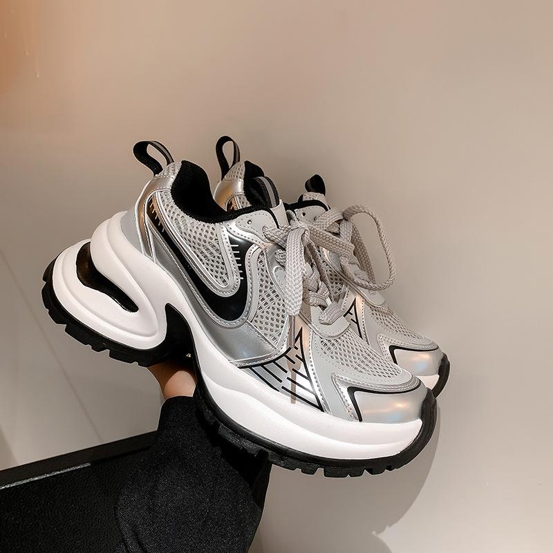 Grape Mother Same Summer Fashionable Lace-up Casual Sports Shoes Breathable Mesh Thick Sole Heightening Dad Shoes Women