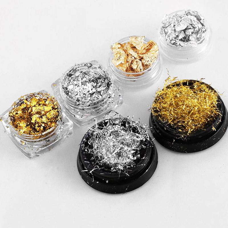 1 PC Sparkly Foil Nails Sequins Irregular Aluminum Gold Design Set Nail Glitter Flakes Gel DIY Manicure Accessories