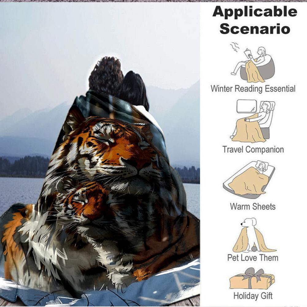 1pc Tiger Print Blanket Lightweight Flannel Blanket Throw Blanket For Sofa, Bed, Travel, Camping, Livingroom, Couch, Chair, And Bed Yy2509026163