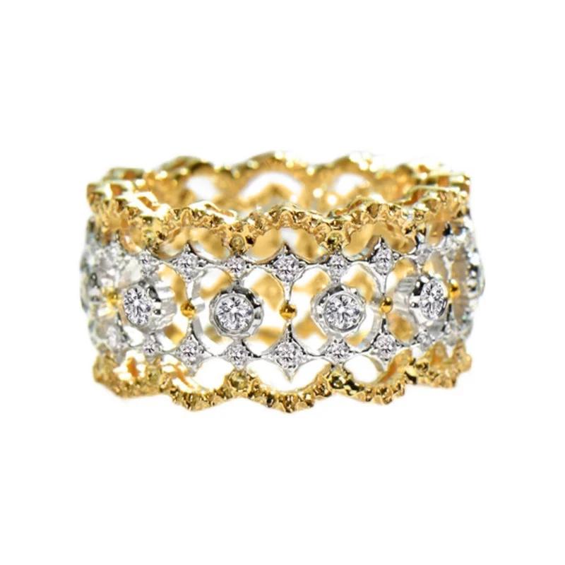 Huitan Aesthetic Hollow-out Pattern Rings Chic Luxury Two-tone Engagement  for Women Gorgeous Exquisite Party Accessories