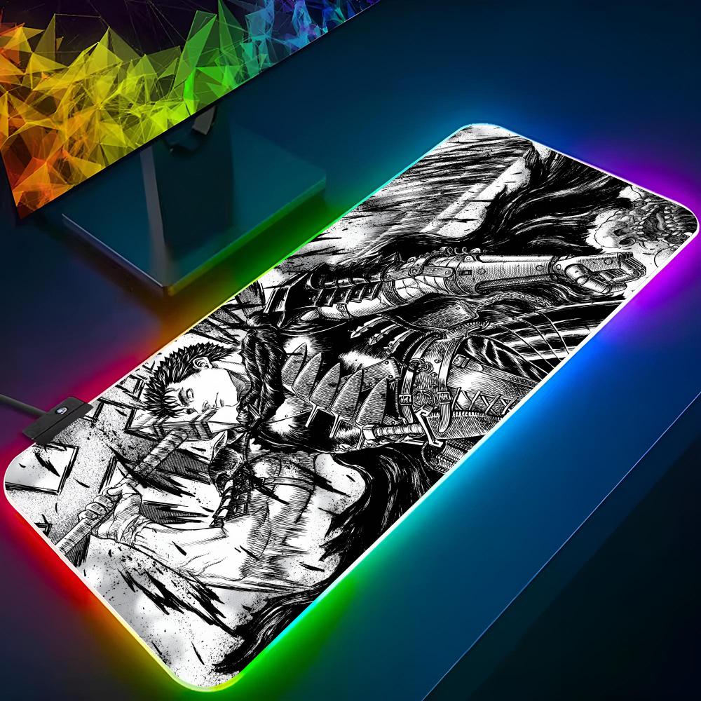 Anime Berserk Mouse Pad Gaming Diy Printing Rgb Mousepad Backlit Keyboard Gamer Girl Xxl Laptop Mat Table Pads Deskpad