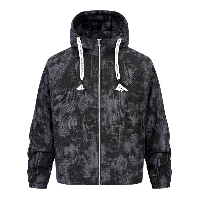 

Men Hooded Jacket Tie Dye Print Full Zip Casual Loose Fit Outerwear M