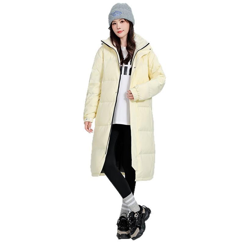 Womens Longline Knee-Length Gray Duck Down Puffer Coat With Hood Warm Winter Outerwear Students Couples
