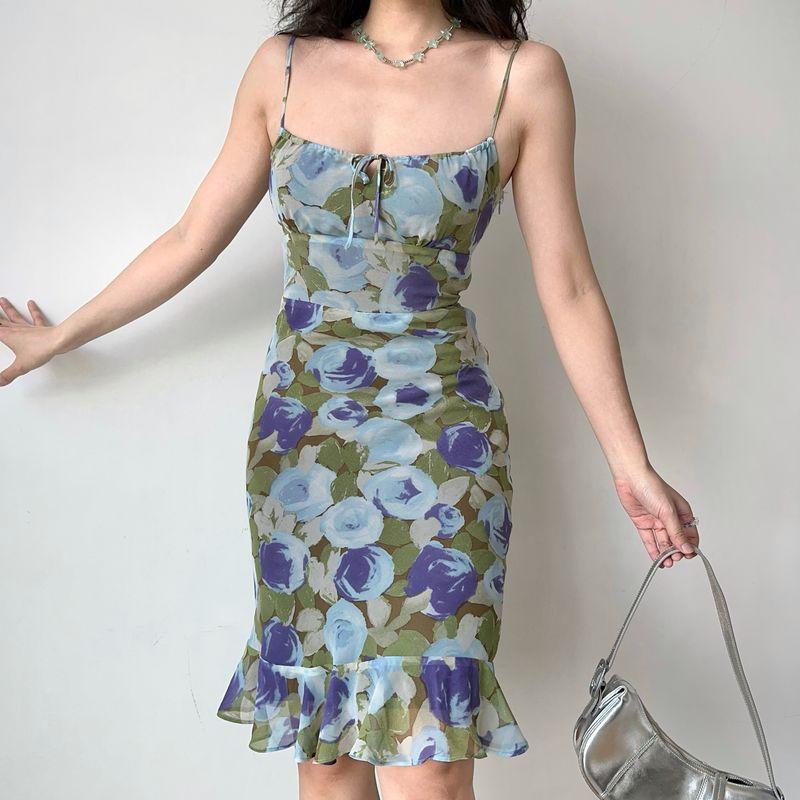 

Go Girl Go Homemade Western Style Print Suspender Skirt Slim dress Frill Hip Skirt for Women Summer Image color S