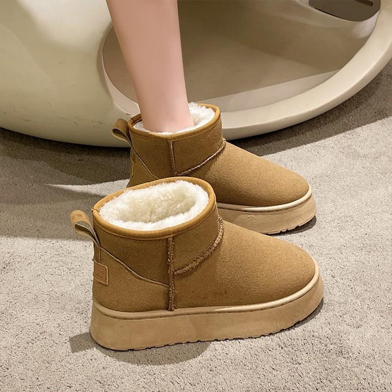 Fleece snow boots women wear thick-soled winter new fur integrated short boots thickened non-slip cotton shoes