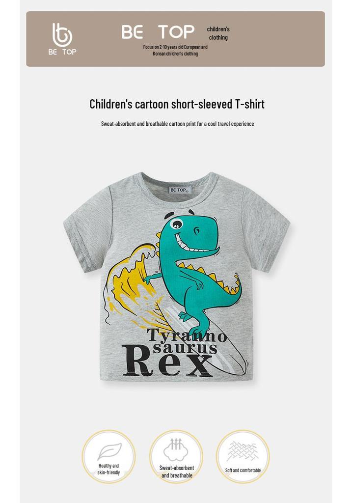 Dinosaur Cartoon Short Sleeve Toddler T-Shirt for Summer