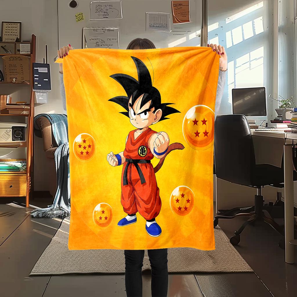 1pz Coperta in Flanella con Stampa Son Goku, Alta Qualità per Tutte le Stagioni, Decorazione per la Casa, Calore e Comfort, Perfetta per Regali di Natale