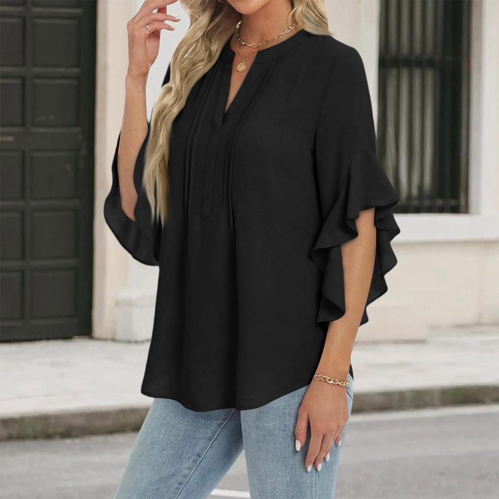 Womens Spring Tops Summer Shirts for Women Dressy Tops for Women Womens Summer T Shirts Casual Blouse V Neck Ruffle Sleeve