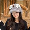 Fuzzy Plush Dog-Ear Beret Hat Women Winter Warm Short Brim Octagonal Cap Sweet Cottagecore Style