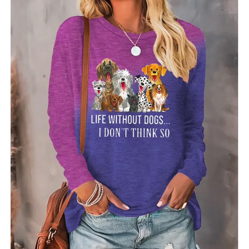 

2025 Autumn & Winter Women s New Casual Crew Neck Long Sleeve Top 3D Dog Pattern 8XL фиолетовый