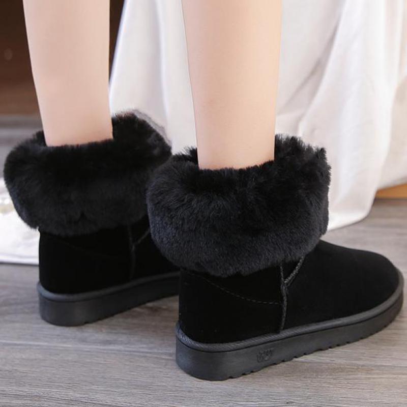 Fashion Winter Women Suede Snow Boots Black Warm Fur Boots Thick Sole Round Toe Comfort Low Heels Ladies Platform Ankle Boots Plush 2025