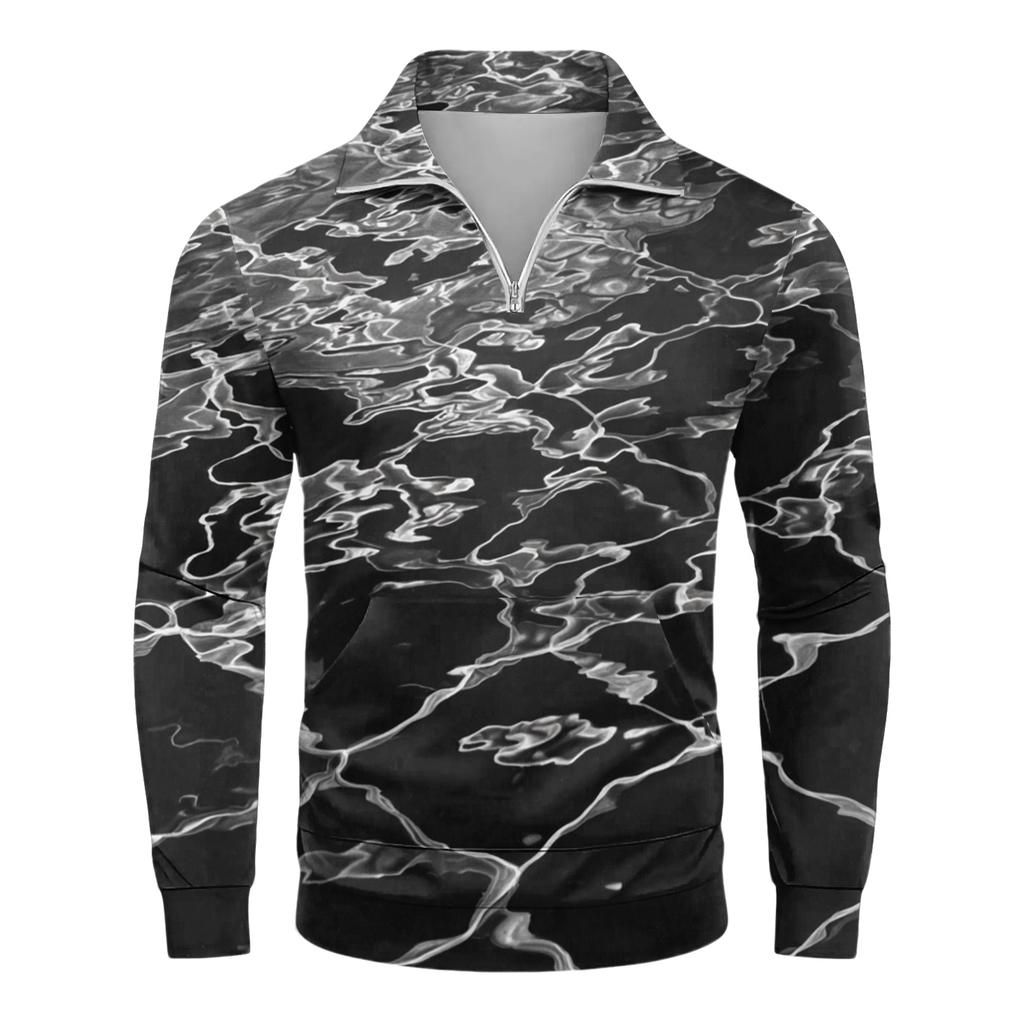 Men's Loose Casual 1/4 Zip Sweatshirt Fashion Printed Long Sleeve Top With Pockets