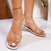 2025 New Transparent PVC High Heel Sandals European American Sexy Square Toe Ankle Strap Clear Crystal Heels Sandals